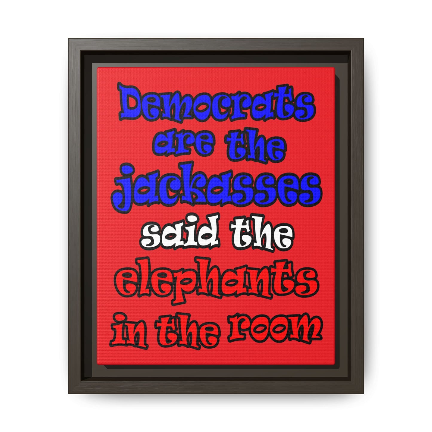 donkeys and elephants - framed canvas art (red)