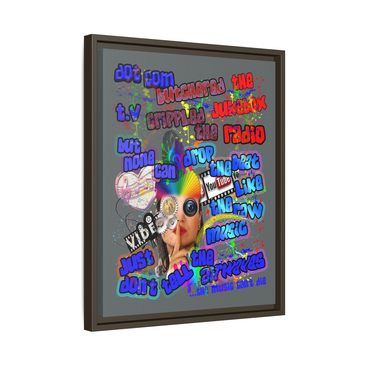 drop the beat - framed canvas art (dark grey)