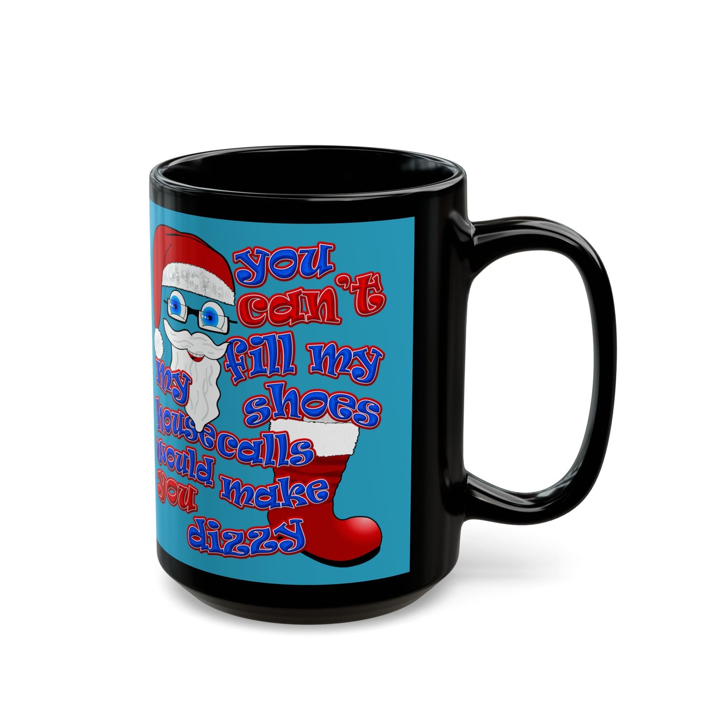 santa's shoes - Black Mug (turquoise)