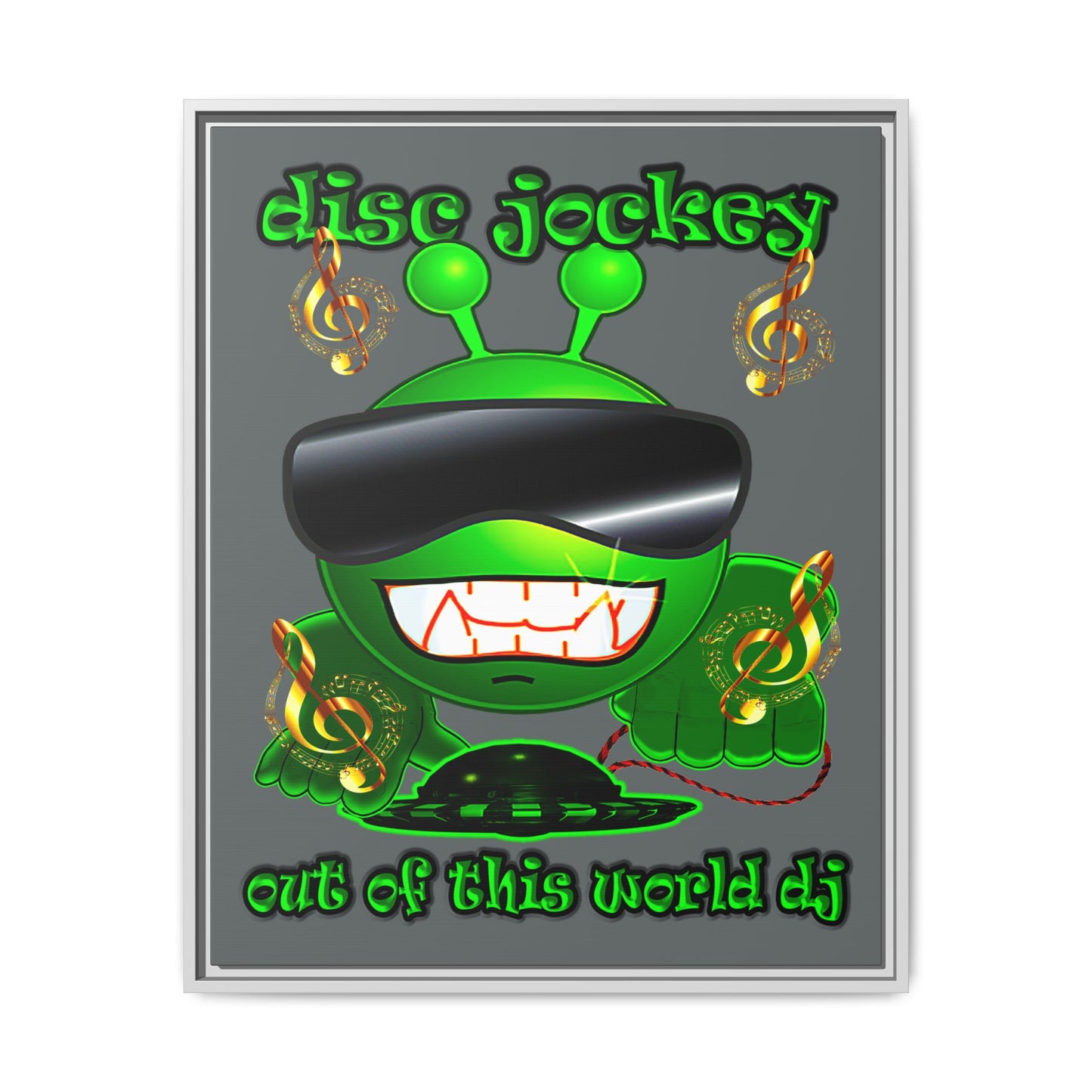 disc jockey - framed canvas art (dark grey)