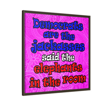 donkeys and elephants - framed canvas art (pink swirl)