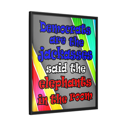 donkeys and elephants - framed canvas art (rainbow split)