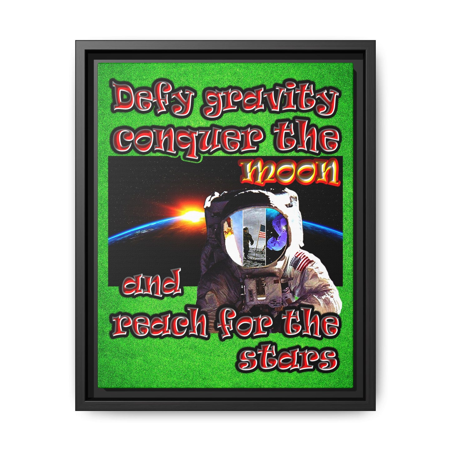 defy conquer reach - framed canvas art (green turf)