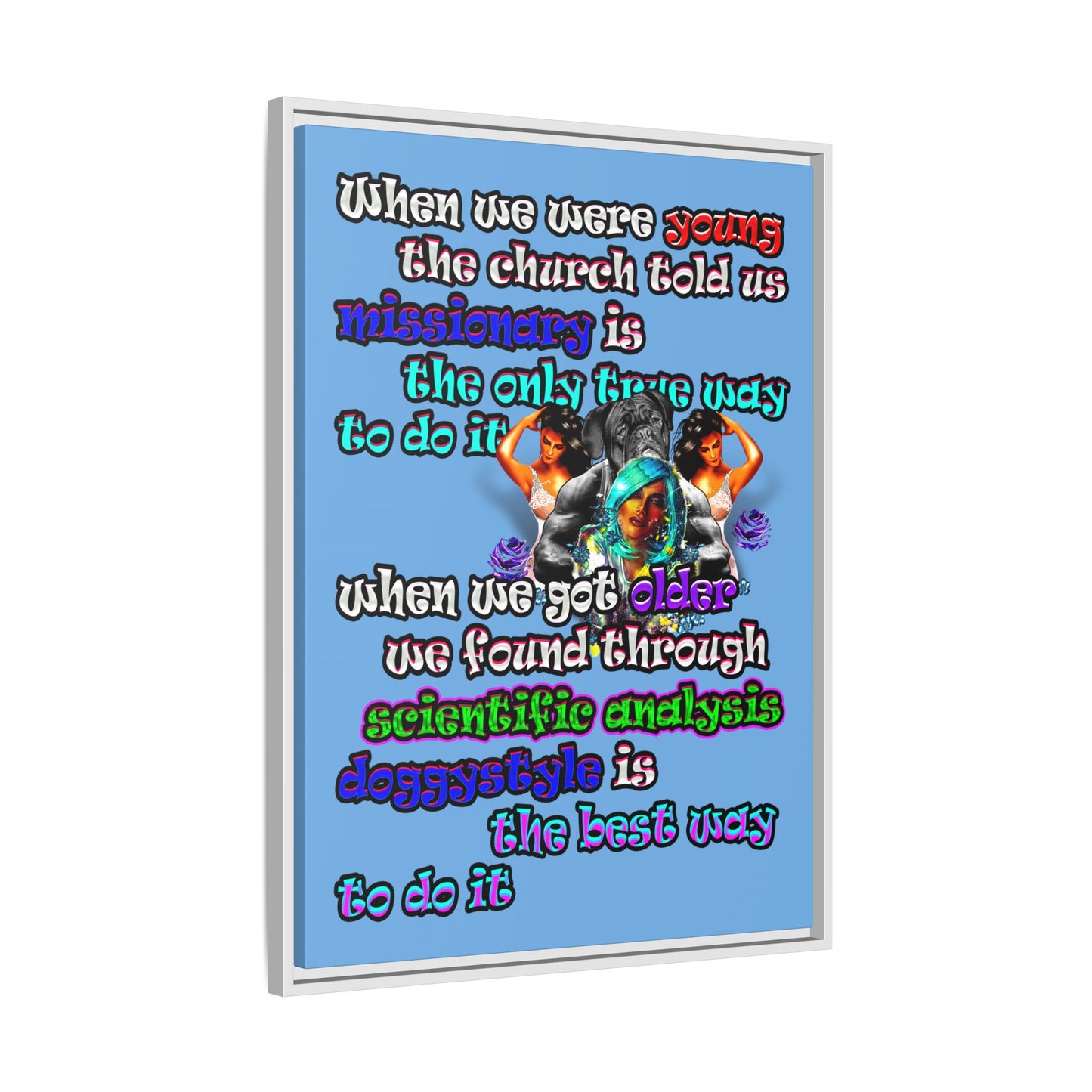 doggystyle - framed canvas art (light blue)
