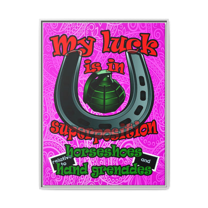 my luck - framed canvas art (pink swirl)