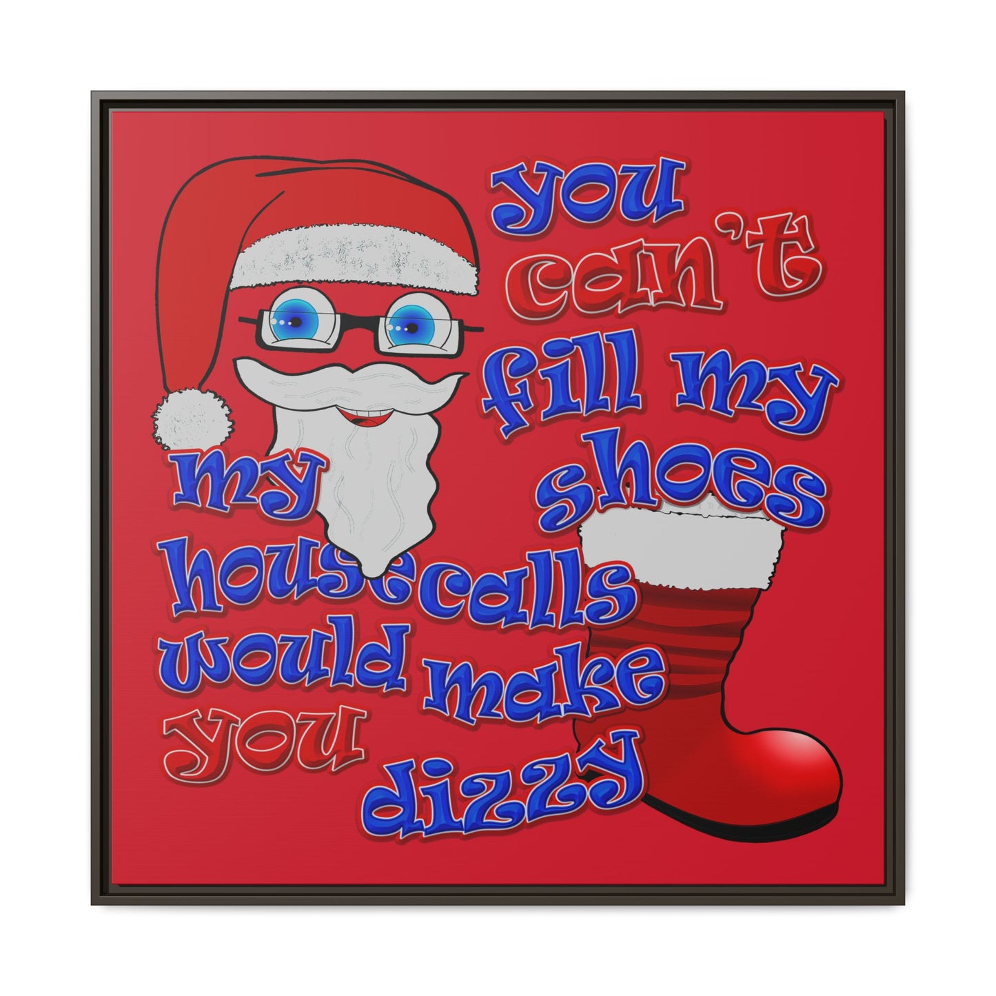 santa's shoes - framed canvas art (dark red)