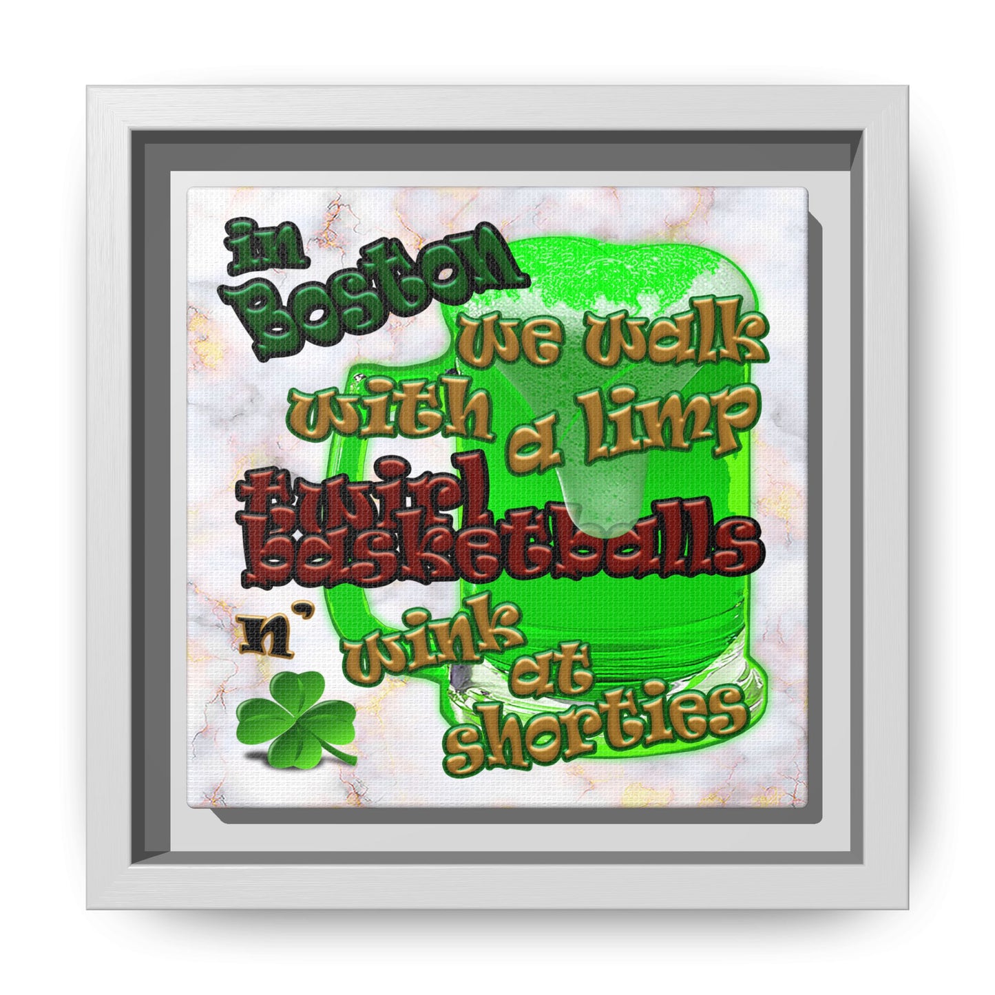 celtics logo - framed canvas art (white marble)