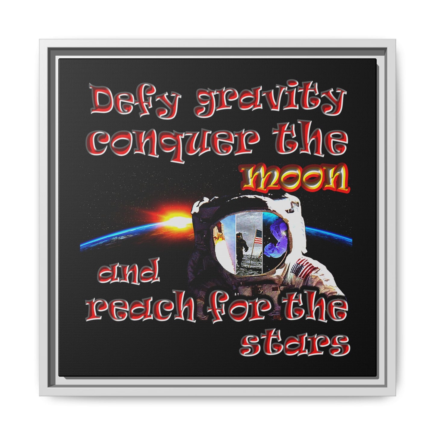 defy conquer reach - framed canvas art (black)