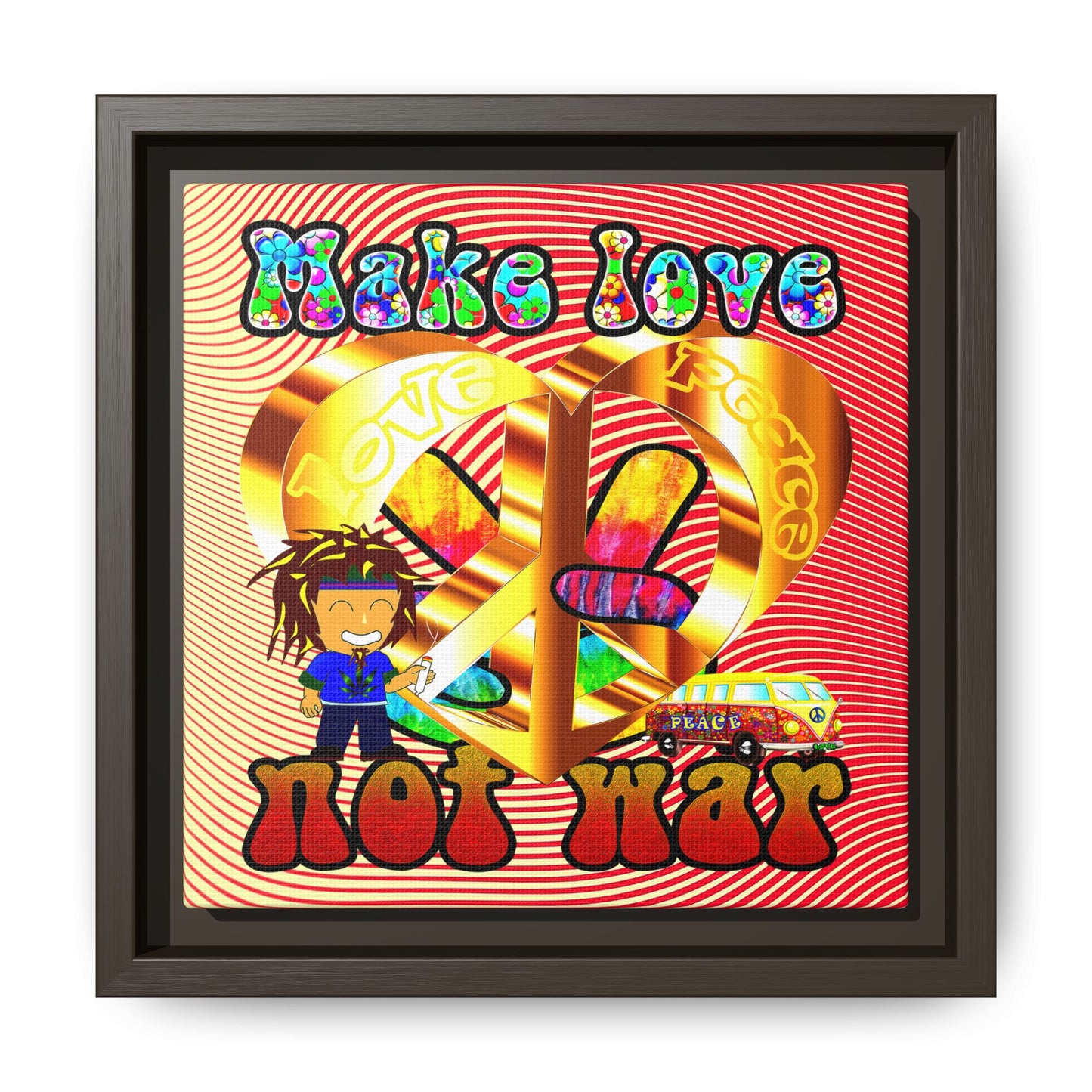 love peace - framed canvas art (yellow-orange wave)