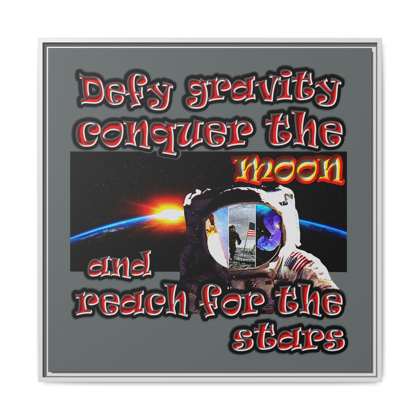 defy conquer reach - framed canvas art (dark grey)