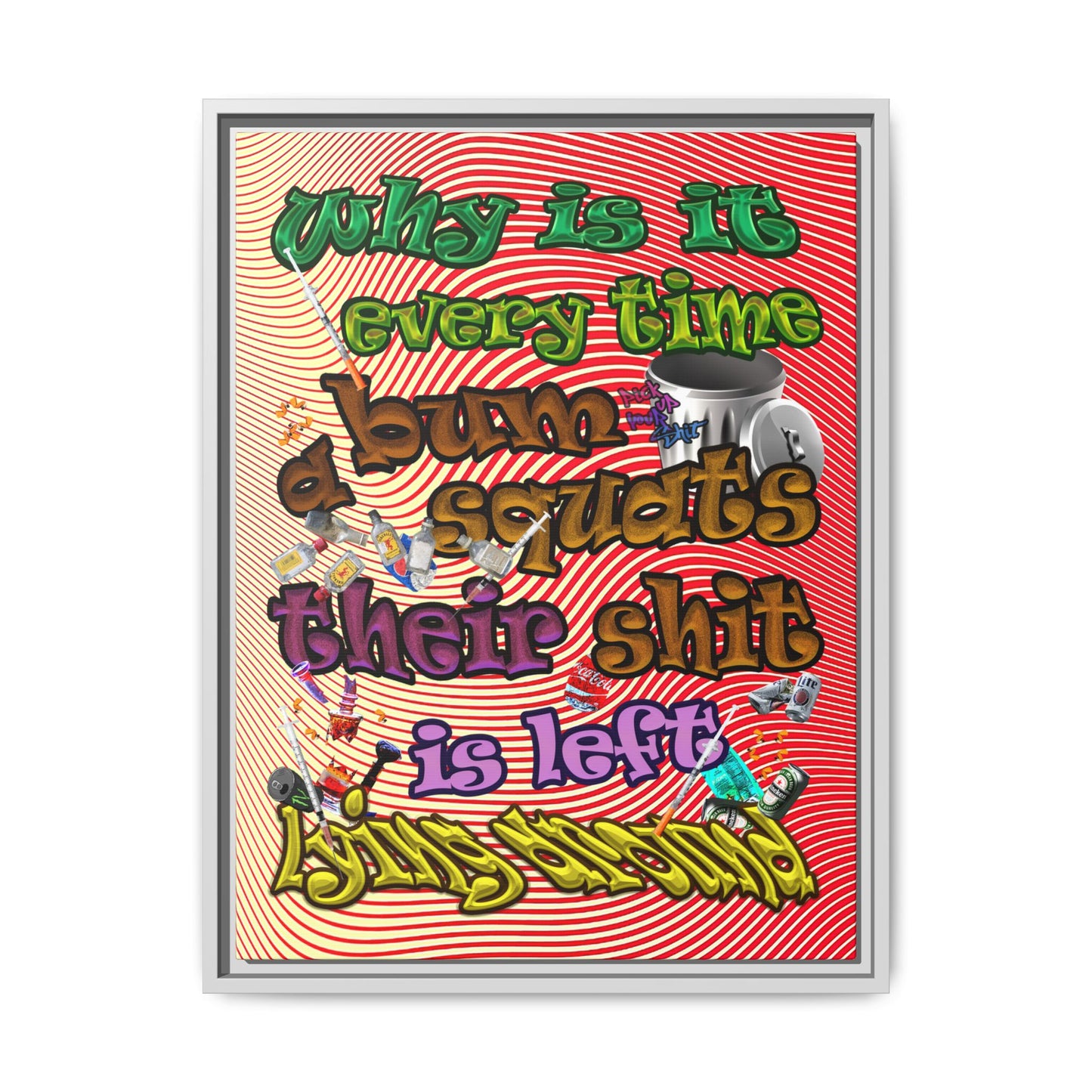 the bum's shit - framed canvas art (yellow-orange wave)
