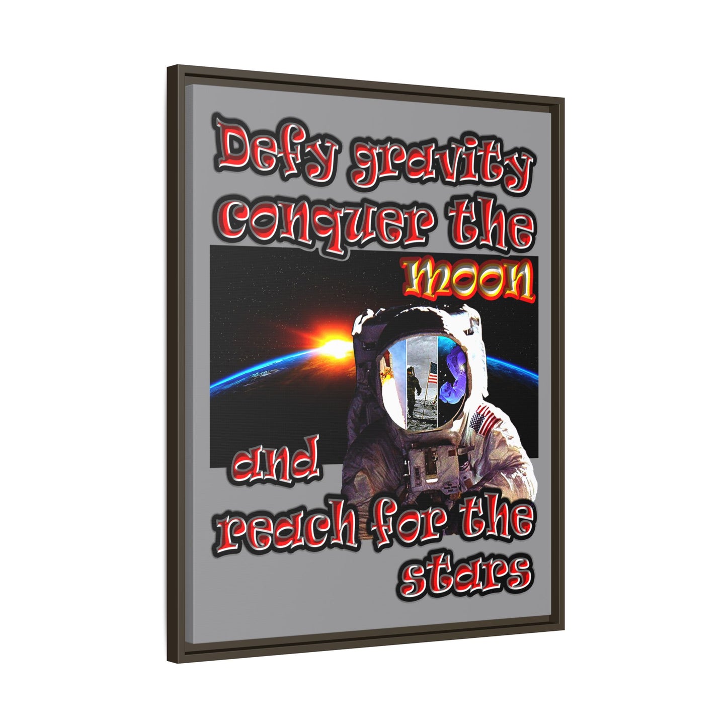 defy conquer reach - framed canvas art (grey)