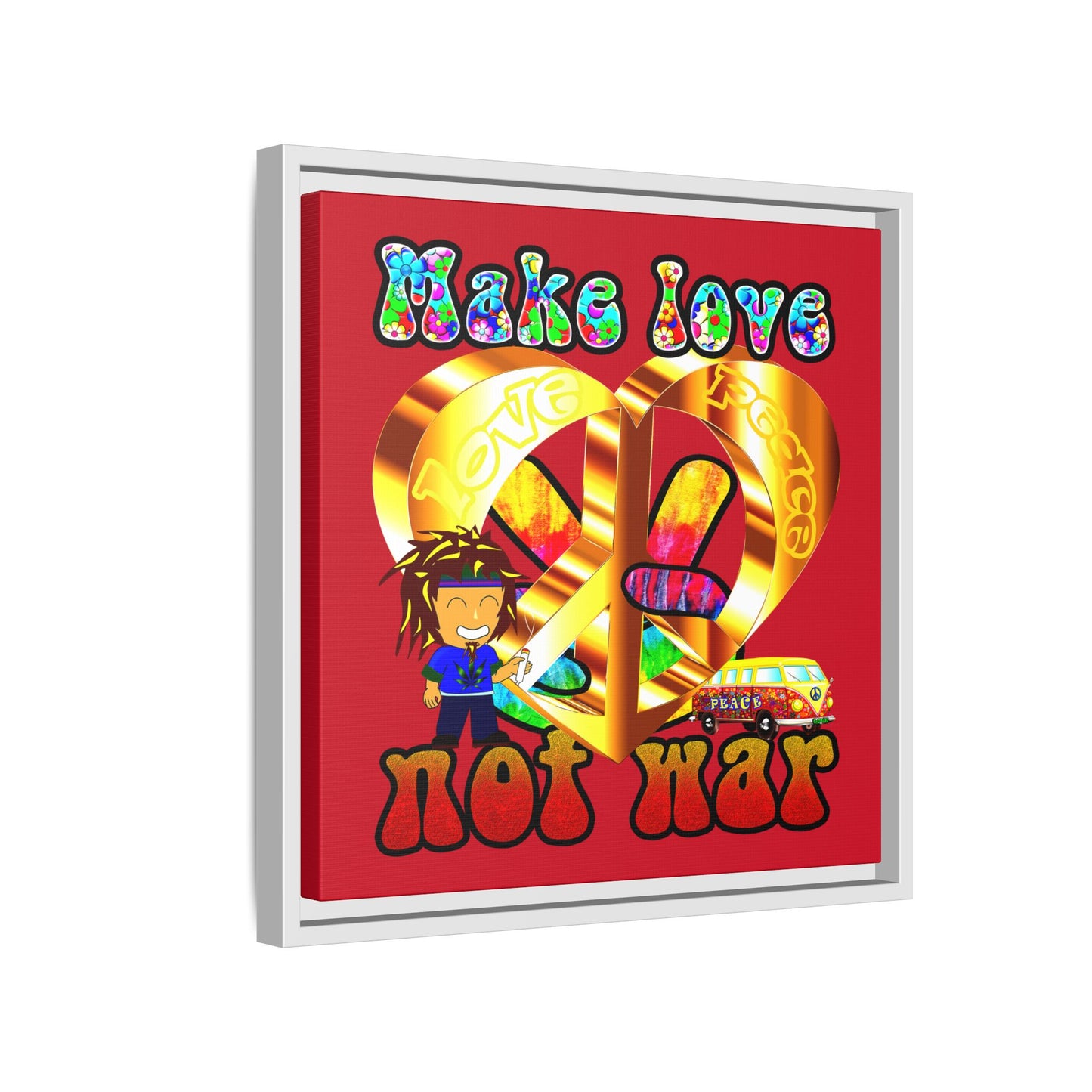 love peace - framed canvas art (dark red)