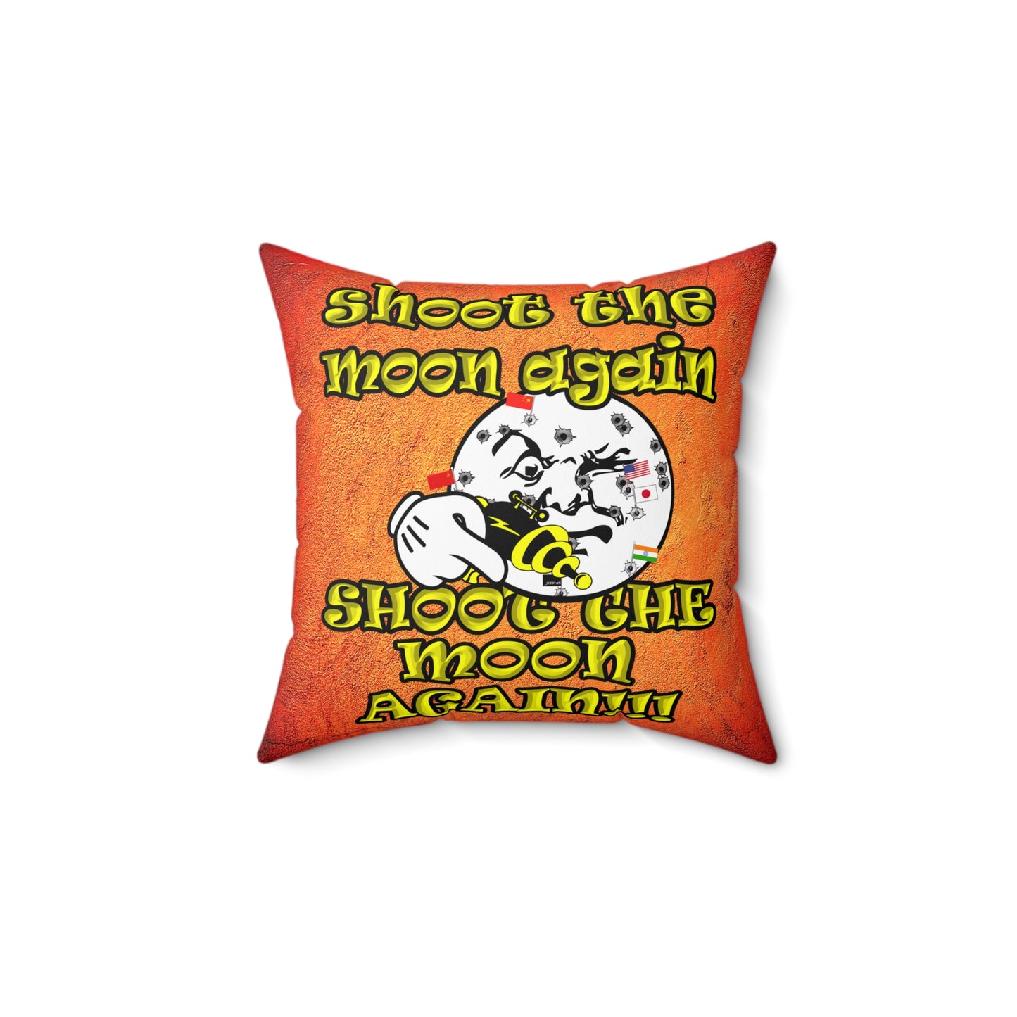 shoot the moon again - Spun Polyester Square Pillow - (burnt orange)