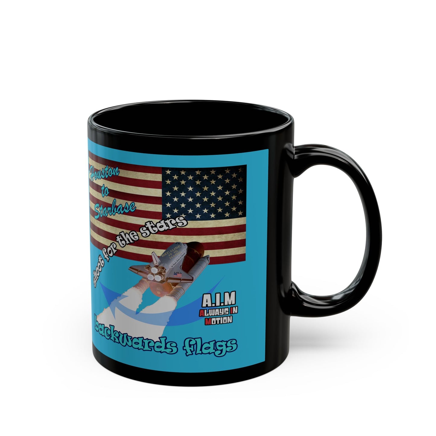 shoot for the stars - Black Mug (turquoise)
