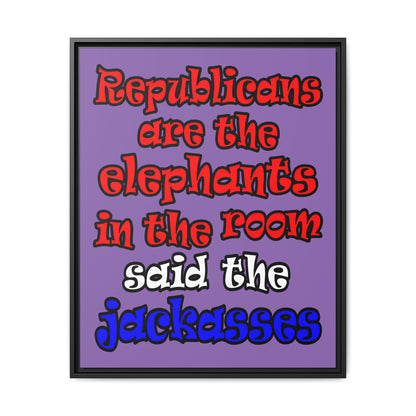 donkeys and elephants - framed canvas art (light purple)