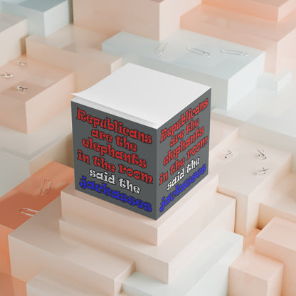 donkeys and elephants - note cube (dark grey)