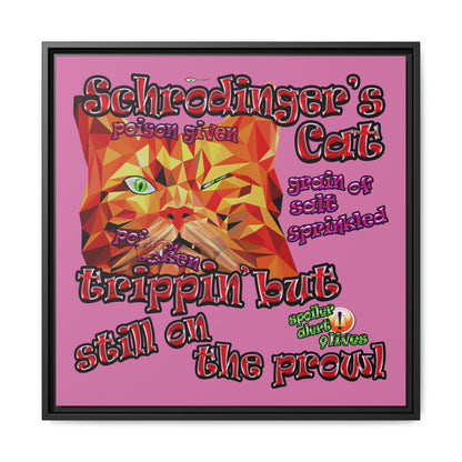 schrodinger's cat - framed canvas art (light pink)