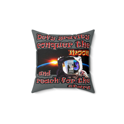defy conquer reach - Spun Polyester Square Pillow - (dark grey)