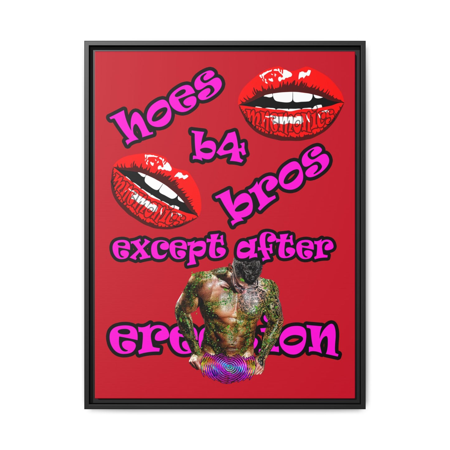hoes b4 bros - framed canvas art (dark red)