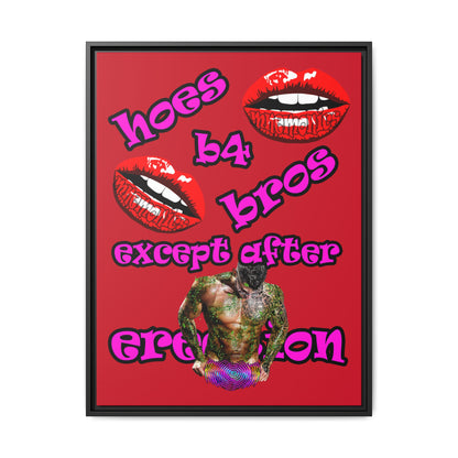 hoes b4 bros - framed canvas art (dark red)