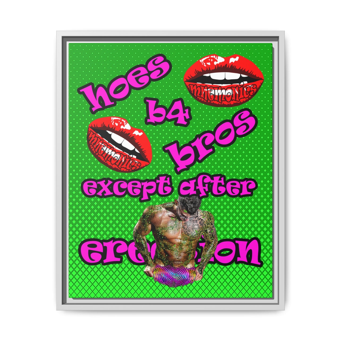 hoes b4 bros - framed canvas art (logo green)