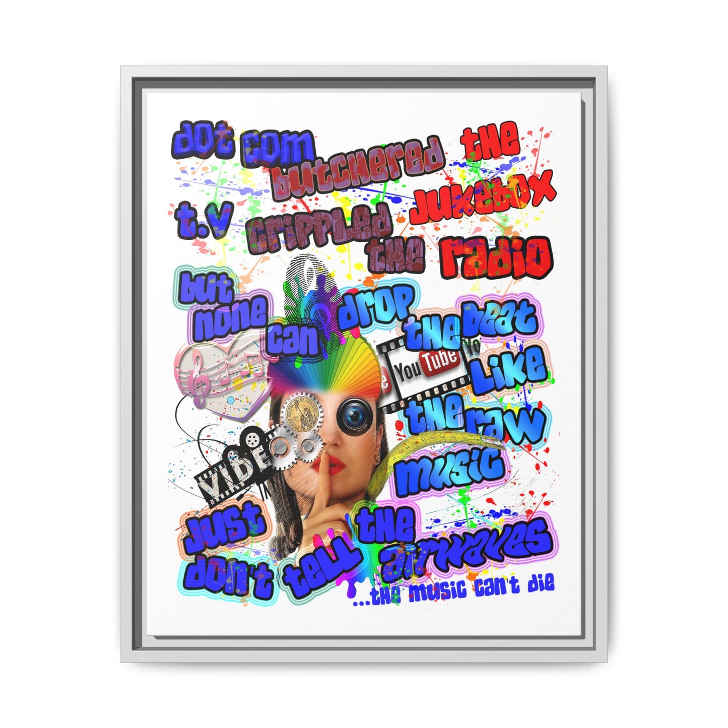 drop the beat - framed canvas art (white)