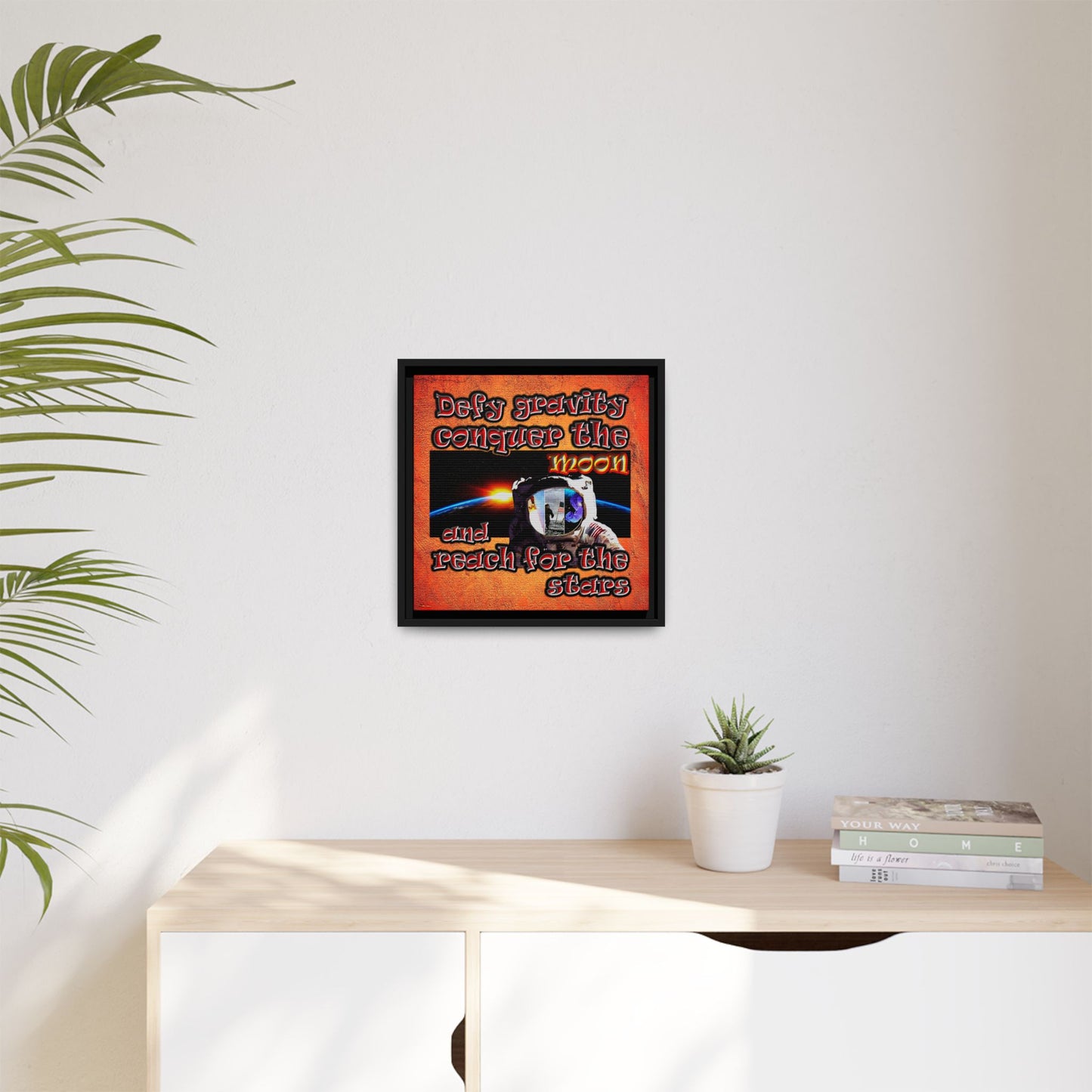 defy conquer reach - framed canvas art (burnt orange)