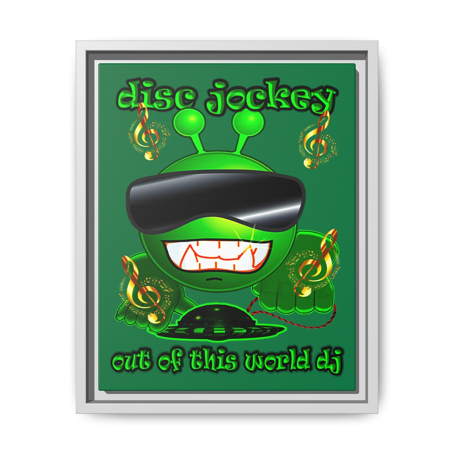 disc jockey - framed canvas art (dark green)