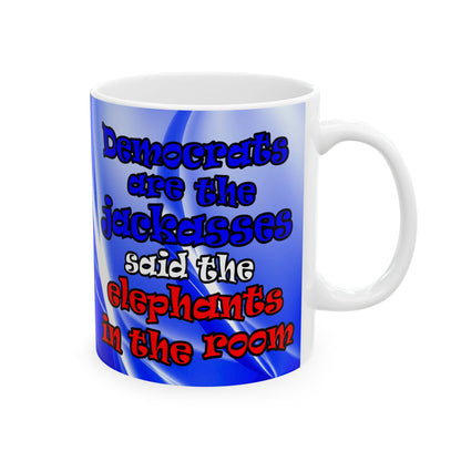 donkeys and elephants - White Mug (blue-white wave)