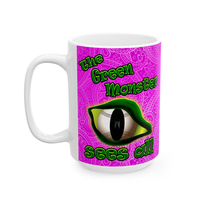 green monster - White Mug (pink swirl)