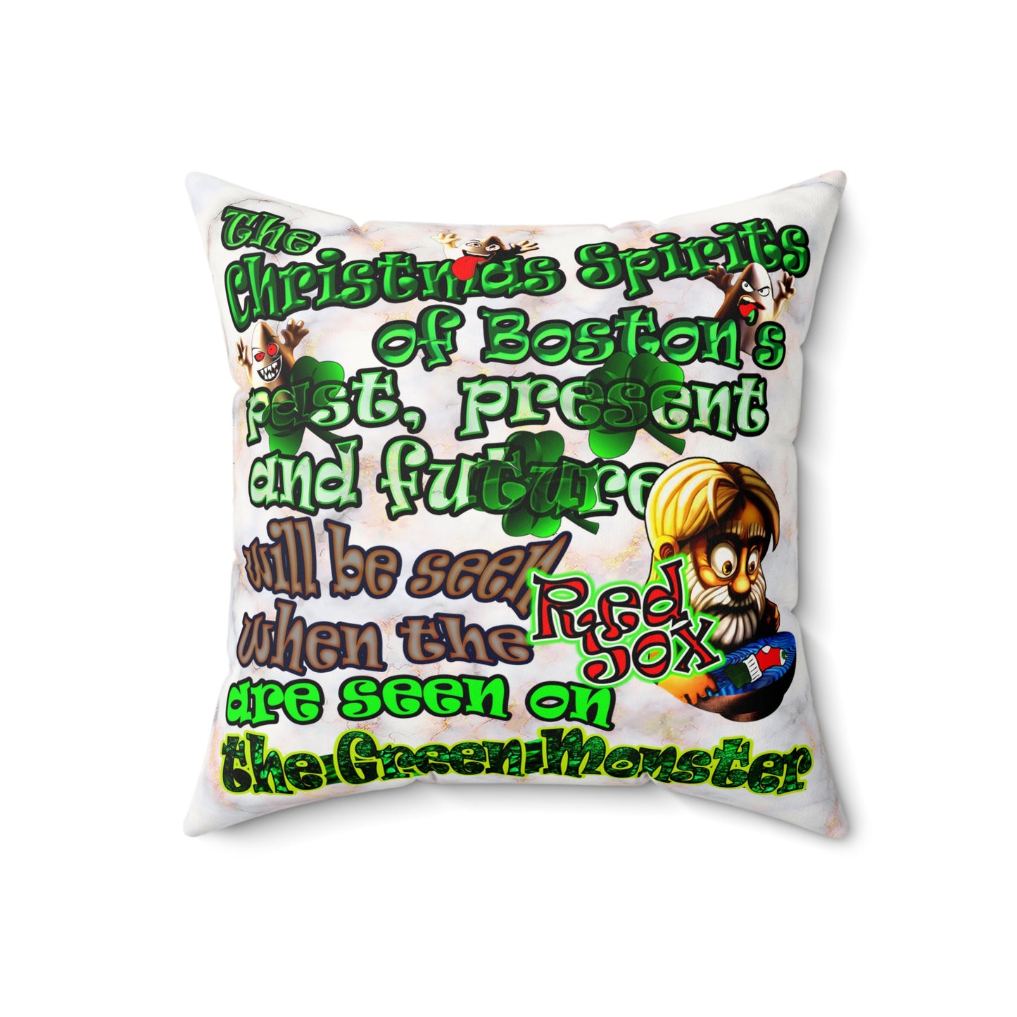christmas spirits of boston - Faux Suede Square Pillow - (white marble)