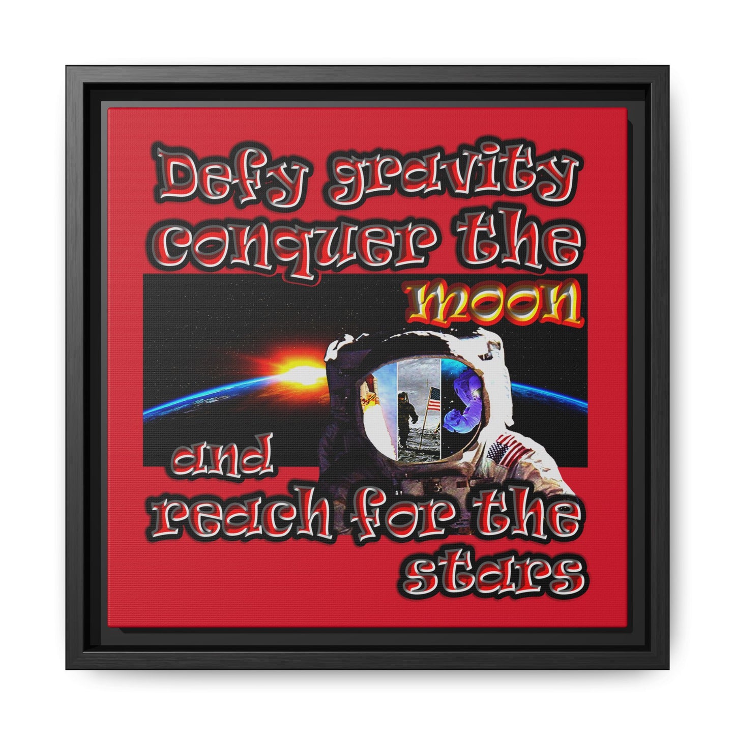 defy conquer reach - framed canvas art (dark red)