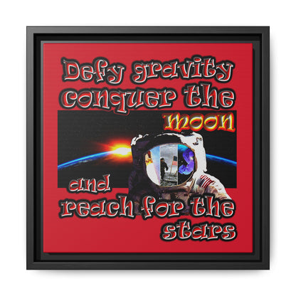 defy conquer reach - framed canvas art (dark red)