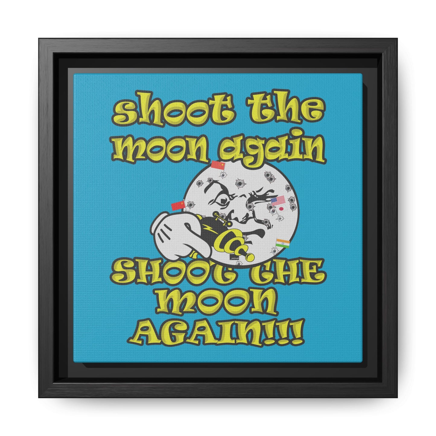 shoot the moon again - framed canvas art (turquoise)