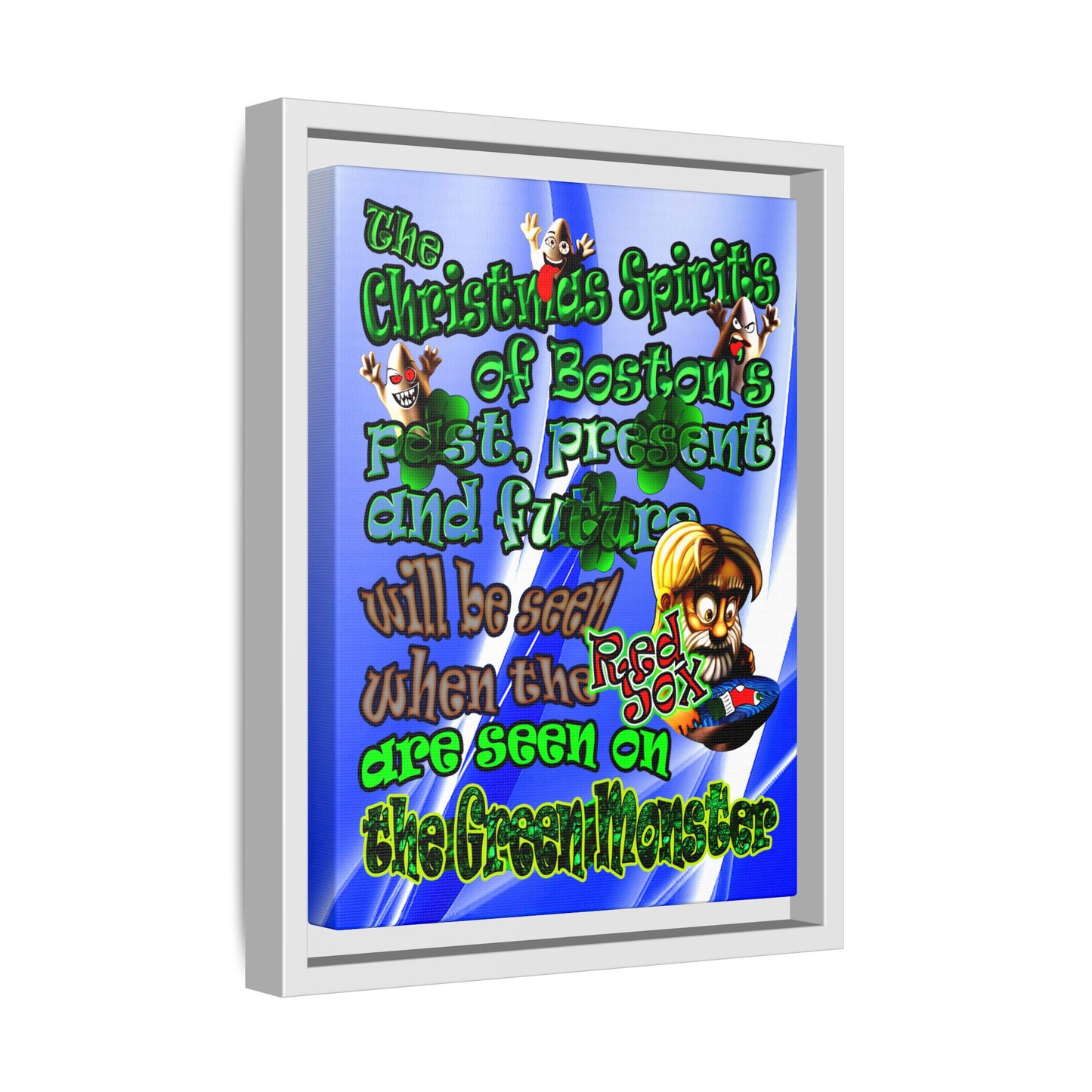 christmas spirits of boston - framed canvas art (blue-white wave)