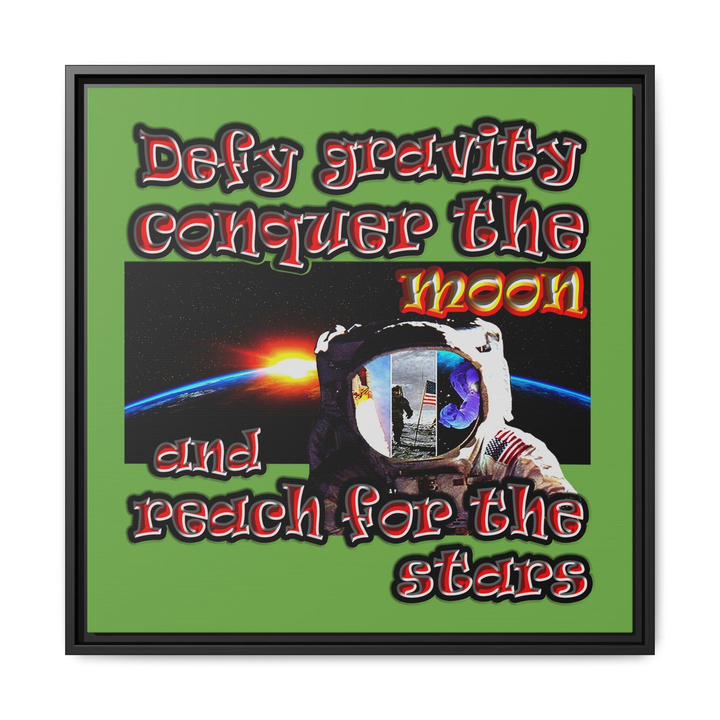 defy conquer reach - framed canvas art (green)
