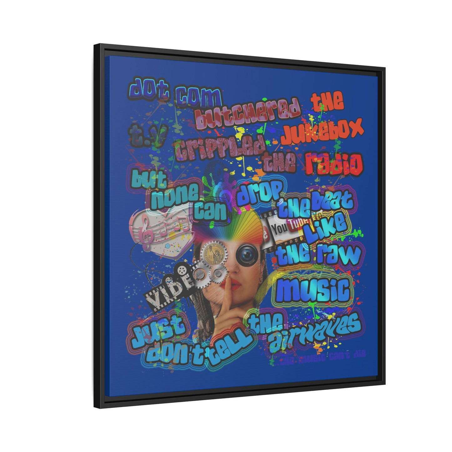 drop the beat - framed canvas art (dark blue)