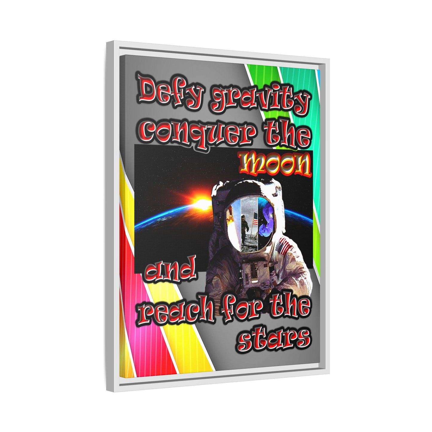 defy conquer reach - framed canvas art (rainbow split)