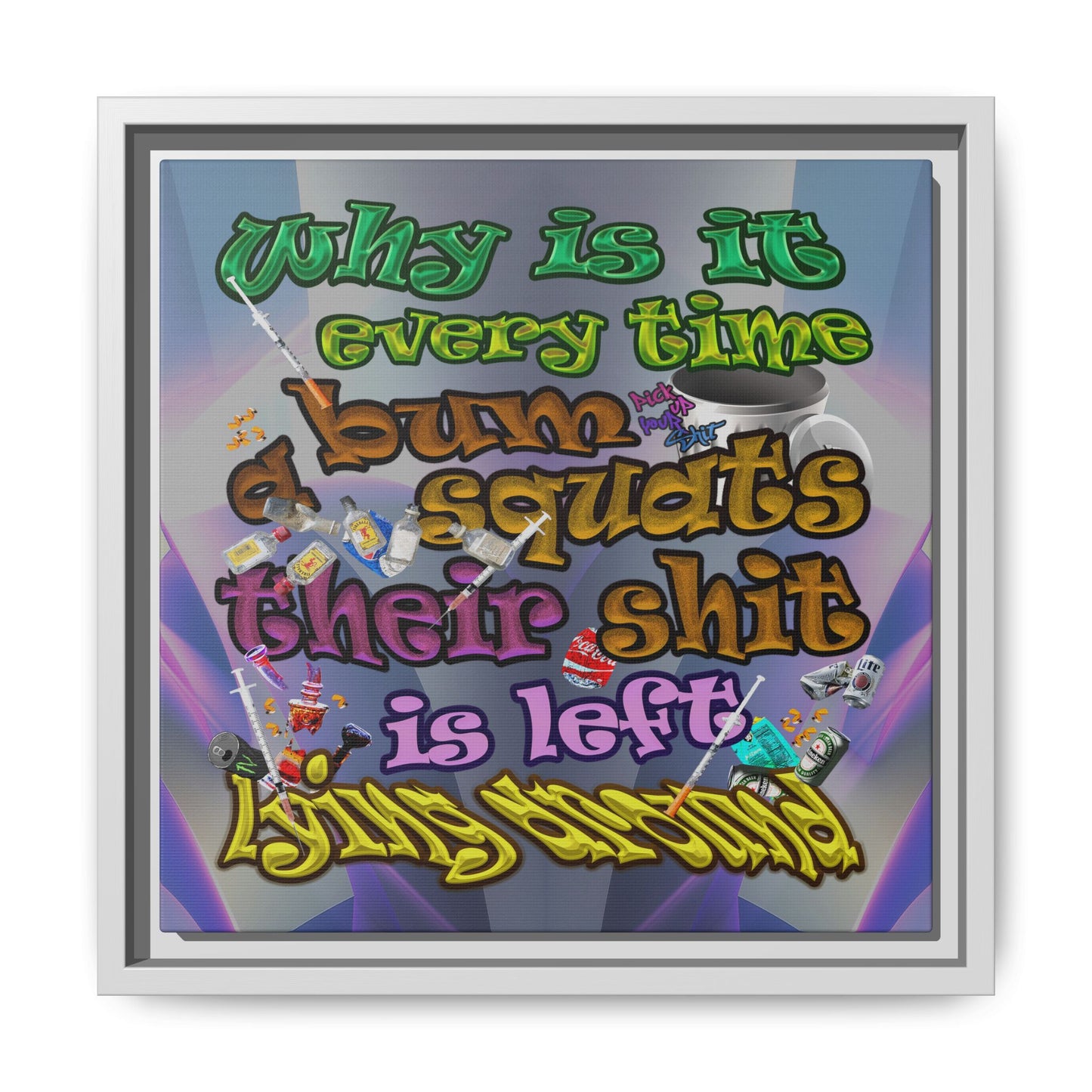 the bum's shit - framed canvas art (grey-pink wave)