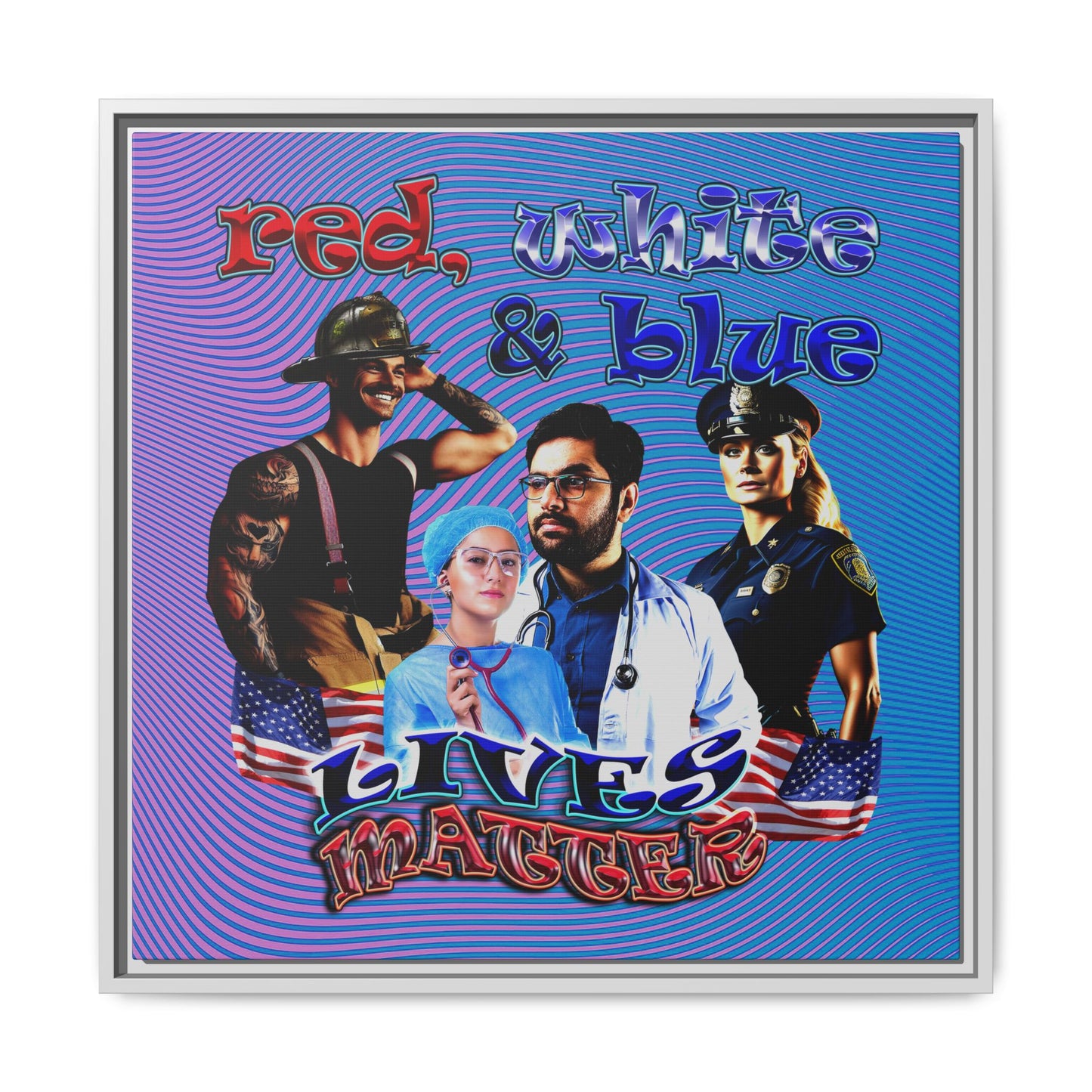 rw&b lives matter - framed canvas art (light blue-purple wave)