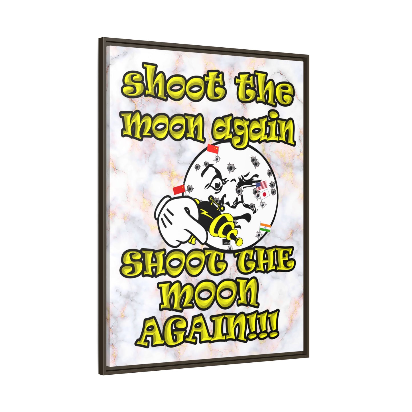 shoot the moon again - framed canvas art (white marble)