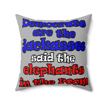 donkeys and elephants - Spun Polyester Square Pillow - (light grey)