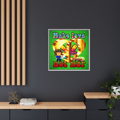 love peace - framed canvas art (green turf)