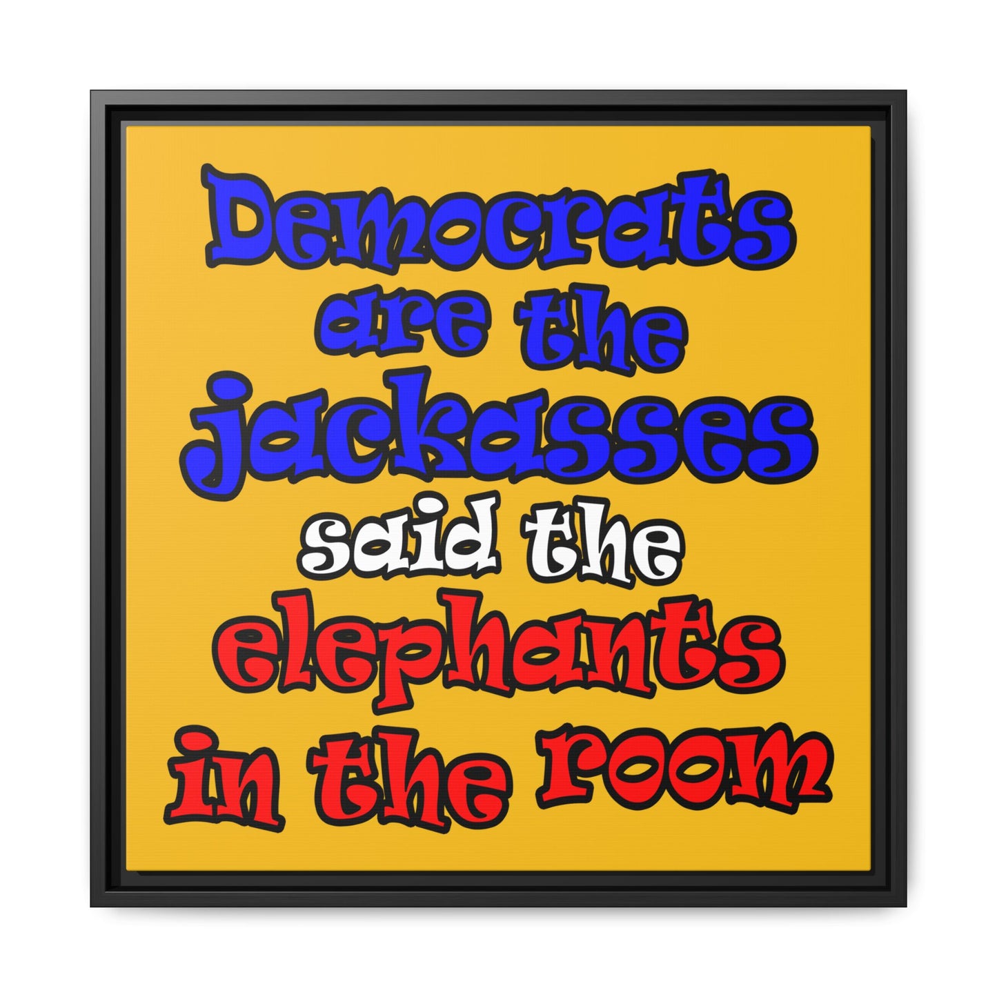 donkeys and elephants - framed canvas art (yellow)