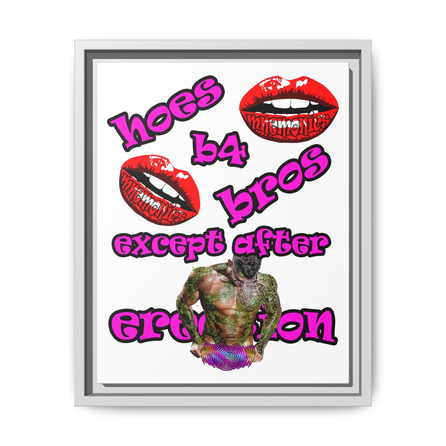 hoes b4 bros - framed canvas art (white)