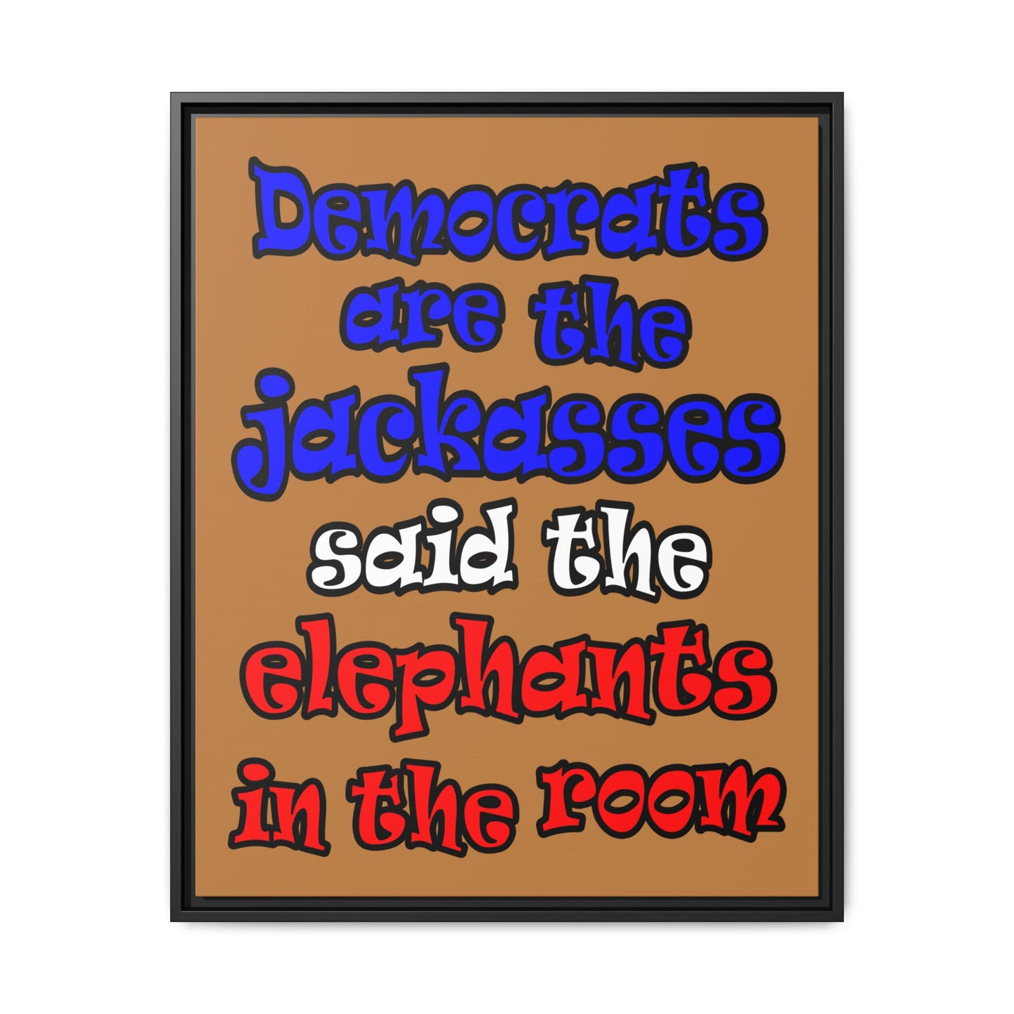 donkeys and elephants - framed canvas art (light brown)