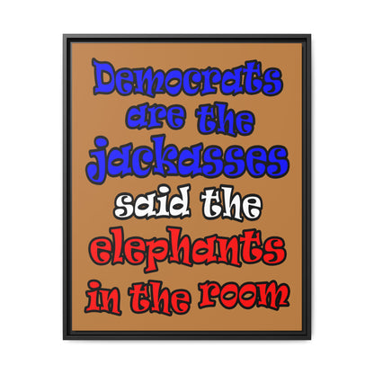 donkeys and elephants - framed canvas art (light brown)