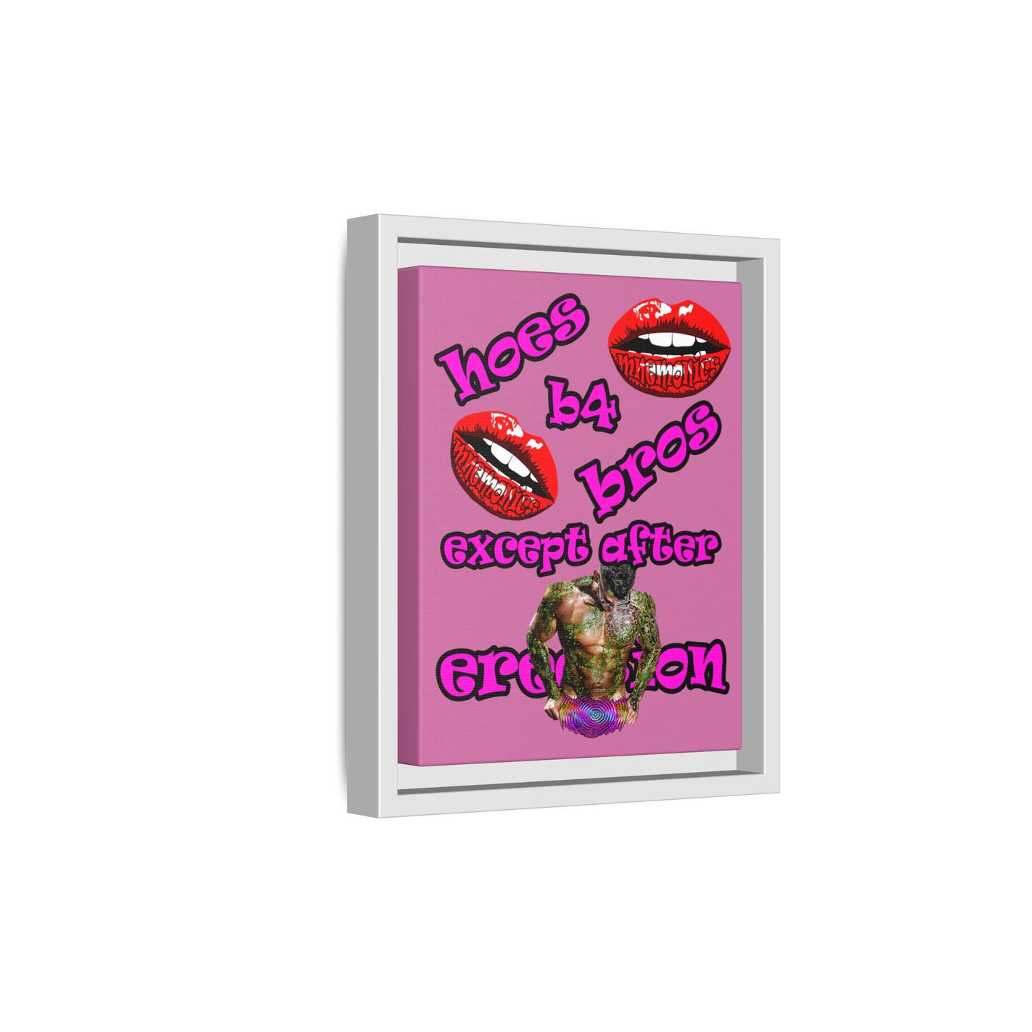 hoes b4 bros - framed canvas art (light pink)