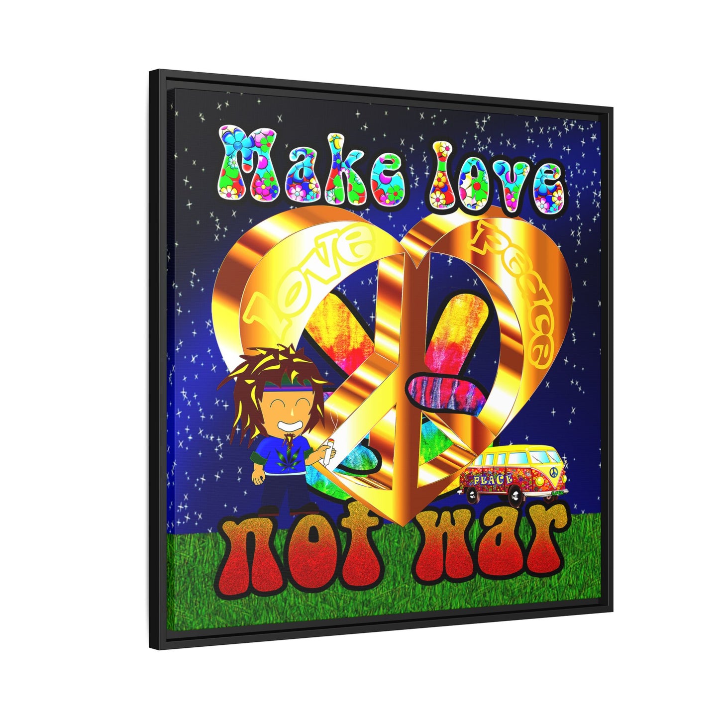 love peace - framed canvas art ('snoops' background)